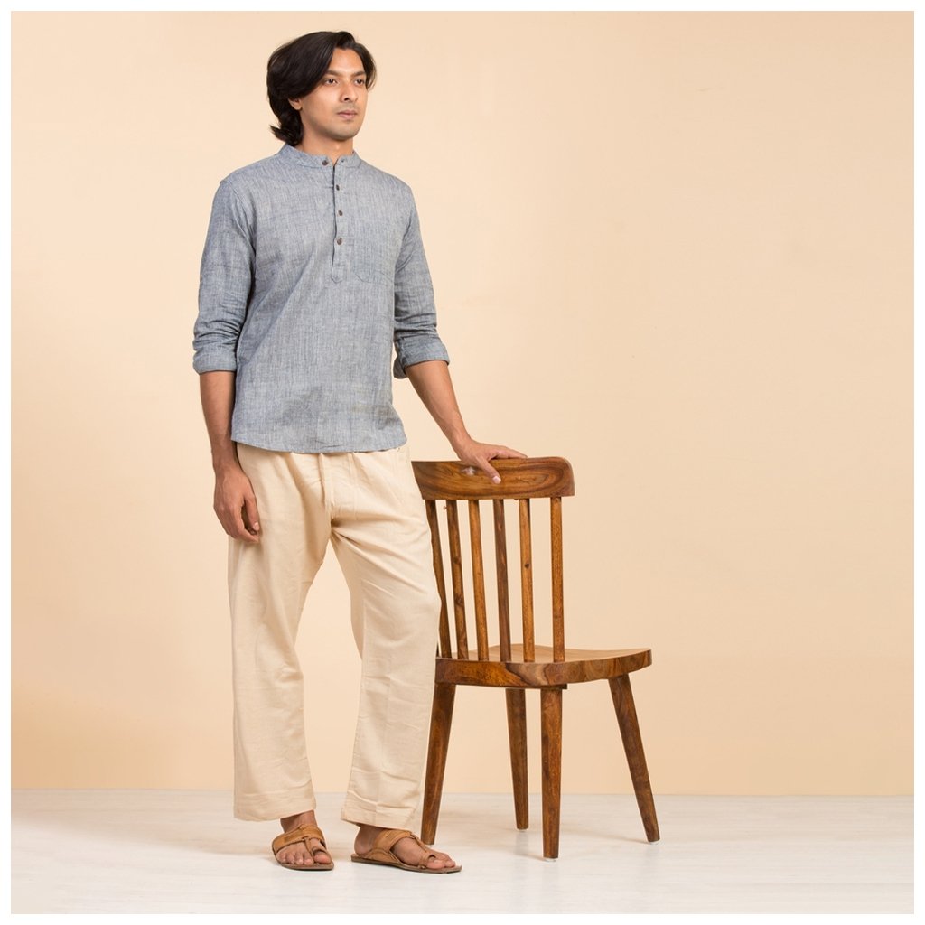 Men's Organic Cotton Drawstring Pants (Beige). Breathable fabric. Comfortable for Sadhana