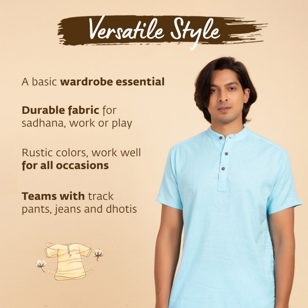 Men’s 100% organic cotton kurta with embroidered (Sky) "Aum"