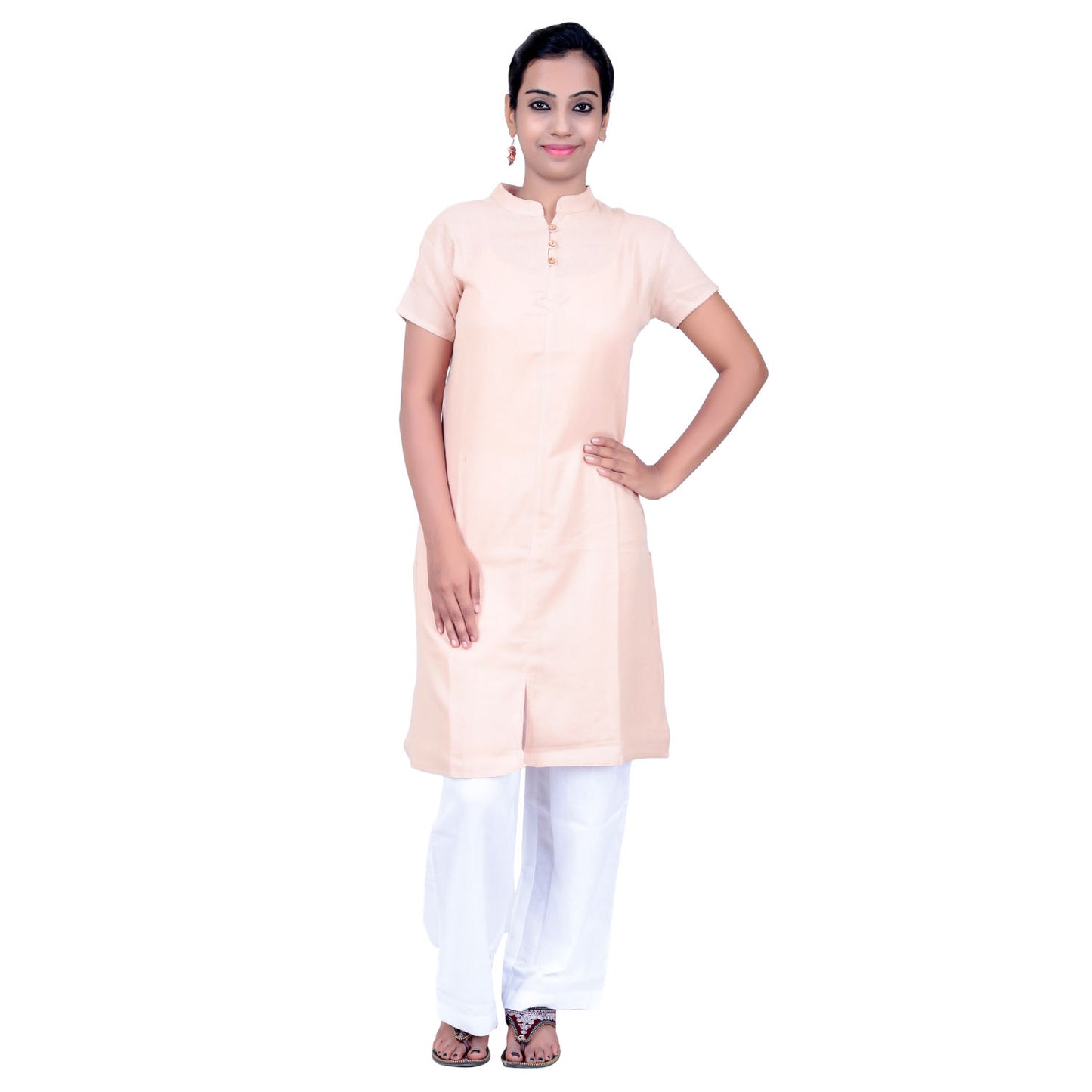 Ladies Embroidered Aum Kurta - Beige