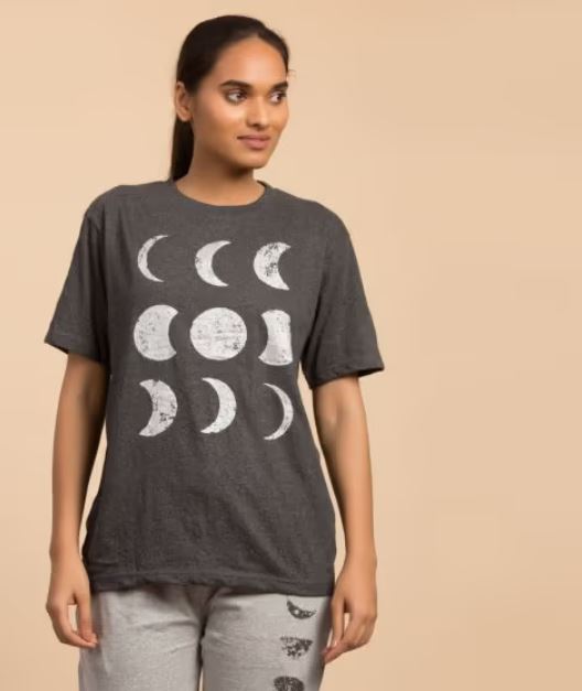 Unisex Cotton Moon Silver Printed T-shirt - Dark Grey