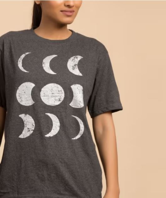 Unisex Cotton Moon Silver Printed T-shirt - Dark Grey