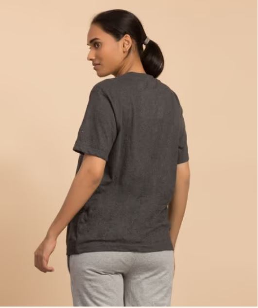 Unisex Cotton Moon Silver Printed T-shirt - Dark Grey