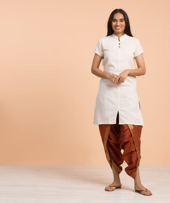 Women's 100% Undyed Organic Cotton Kurta With Embroidered "Aum" - Off-White
