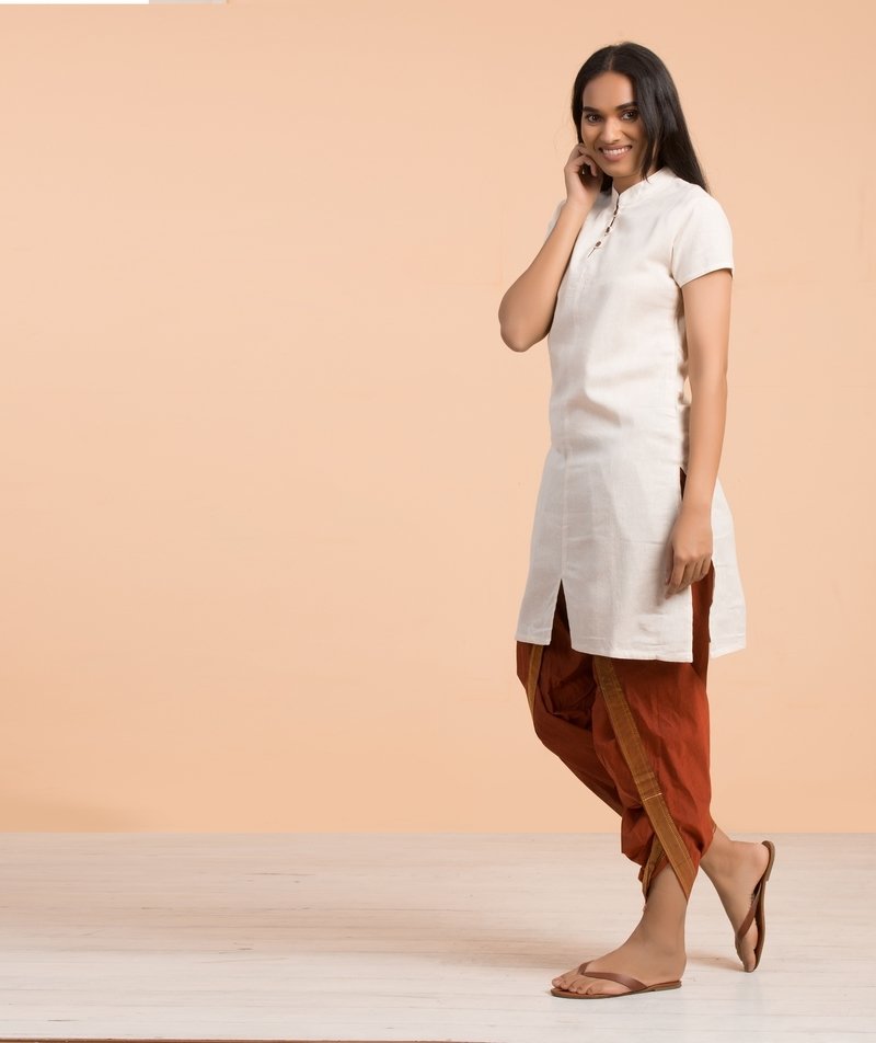 Women's 100% Undyed Organic Cotton Kurta With Embroidered "Aum" - Off-White