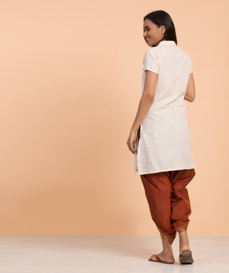 Women's 100% Undyed Organic Cotton Kurta With Embroidered "Aum" - Off-White