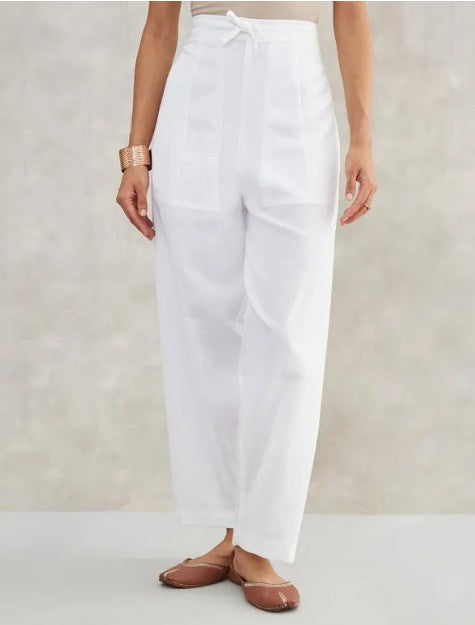 Women Organic Cotton Knitted Drawstring Pants - White