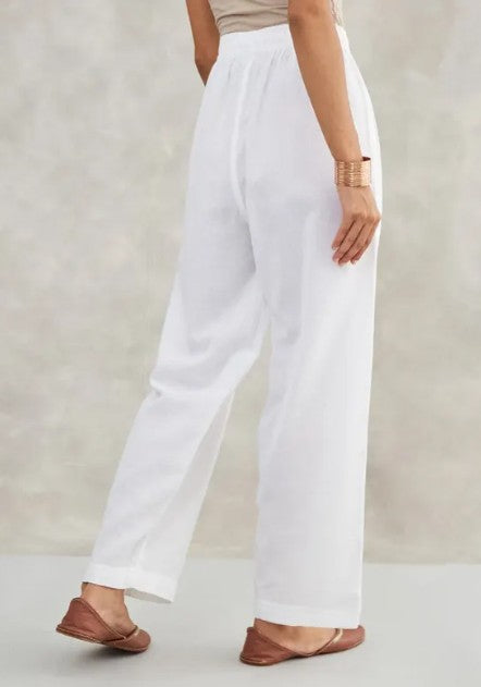 Women Organic Cotton Knitted Drawstring Pants - White