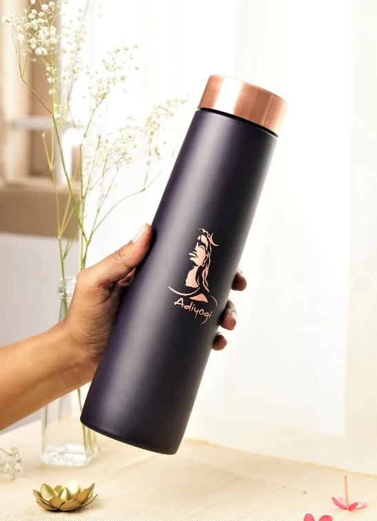 Copper Water Bottle With Adiyogi Imprint - 900 ml