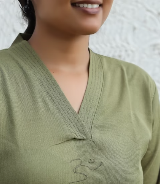 Organic Women's 3/4th Sleeve Aum Kurta - Ferngreen