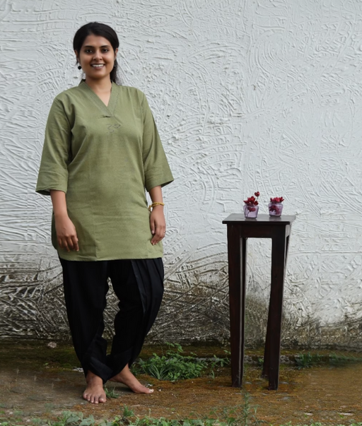 Organic Women's 3/4th Sleeve Aum Kurta - Ferngreen