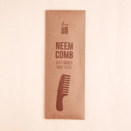 Handmade Neem Wood Comb with Handle (Wider teeth)