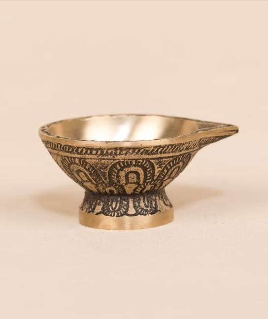 Handcrafted Antique Brass Diya with Base