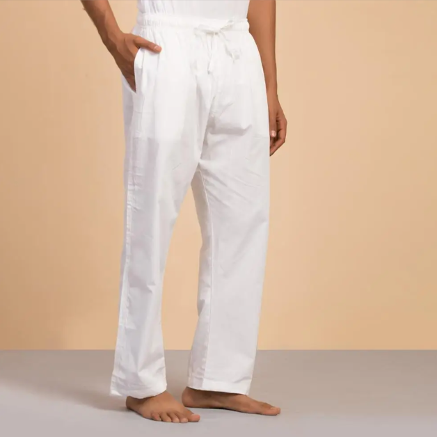 Mens Cotton Draw String Pant - White