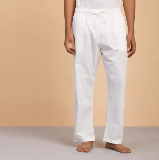 Mens Cotton Draw String Pant - White