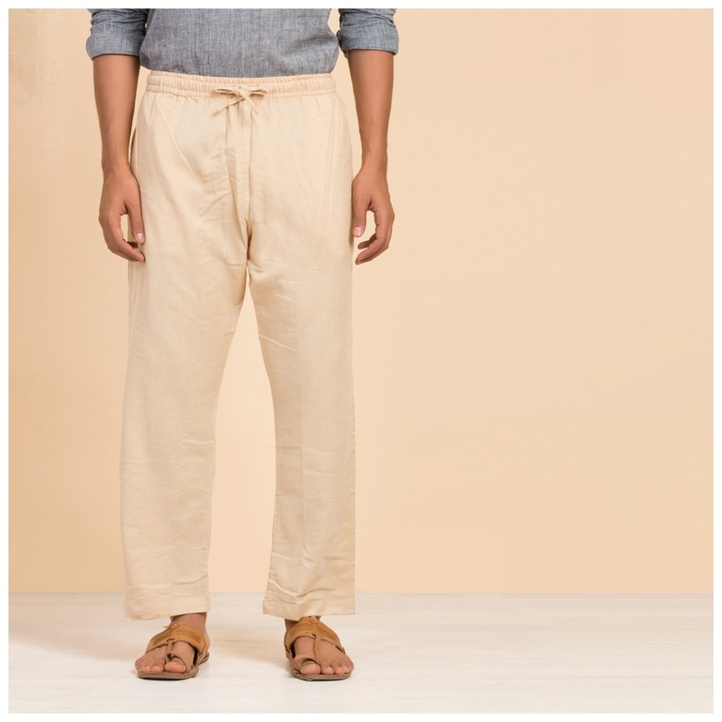 Men s Organic Cotton Drawstring Pants Beige Breathable fabric. Comfortable for Sadhana