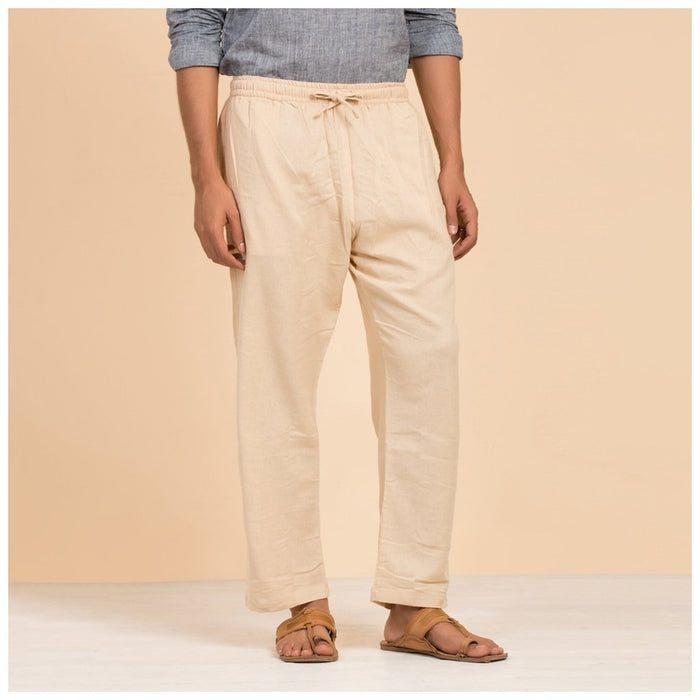 Men's Organic Cotton Drawstring Pants (Beige). Breathable fabric. Comfortable for Sadhana