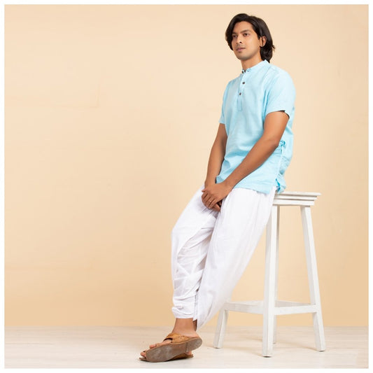 Men’s 100% organic cotton kurta with embroidered (Sky) "Aum"
