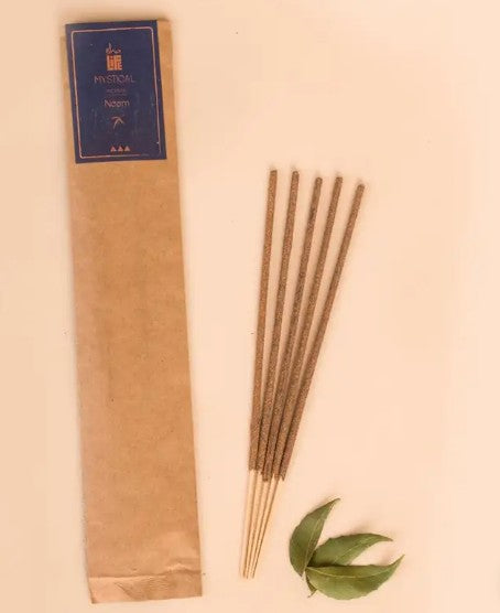 Hand rolled pure Neem Incense/Agarbatti (Pack of 10 sticks). Chemical and toxin free. Natural herbs, roots & essential oils.