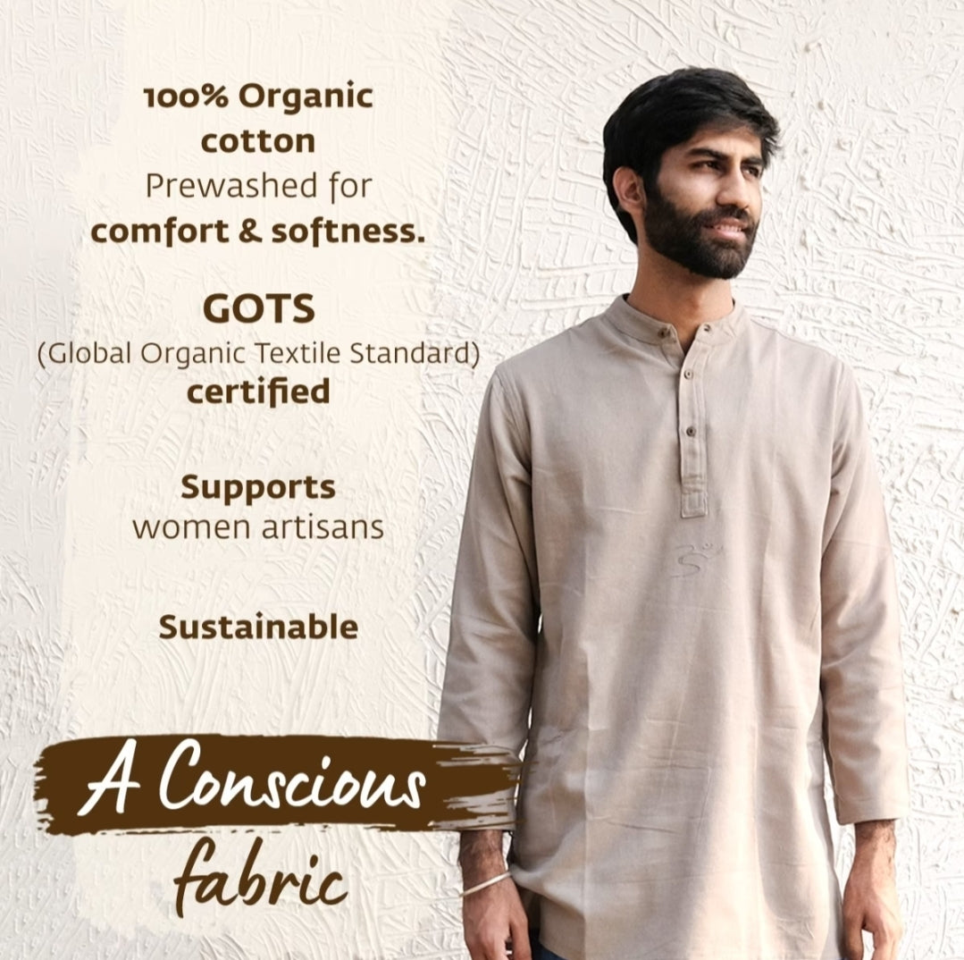 Men Organic Aum Kurta Short Sleeve - Navy