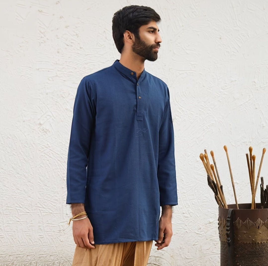 Men Organic Aum Kurta Long Sleeve - Navy