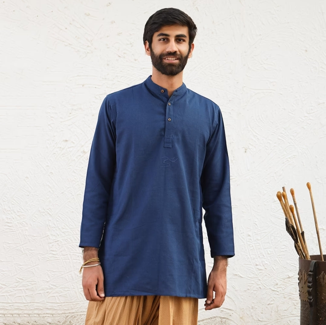 Men Organic Aum Kurta Long Sleeve - Navy