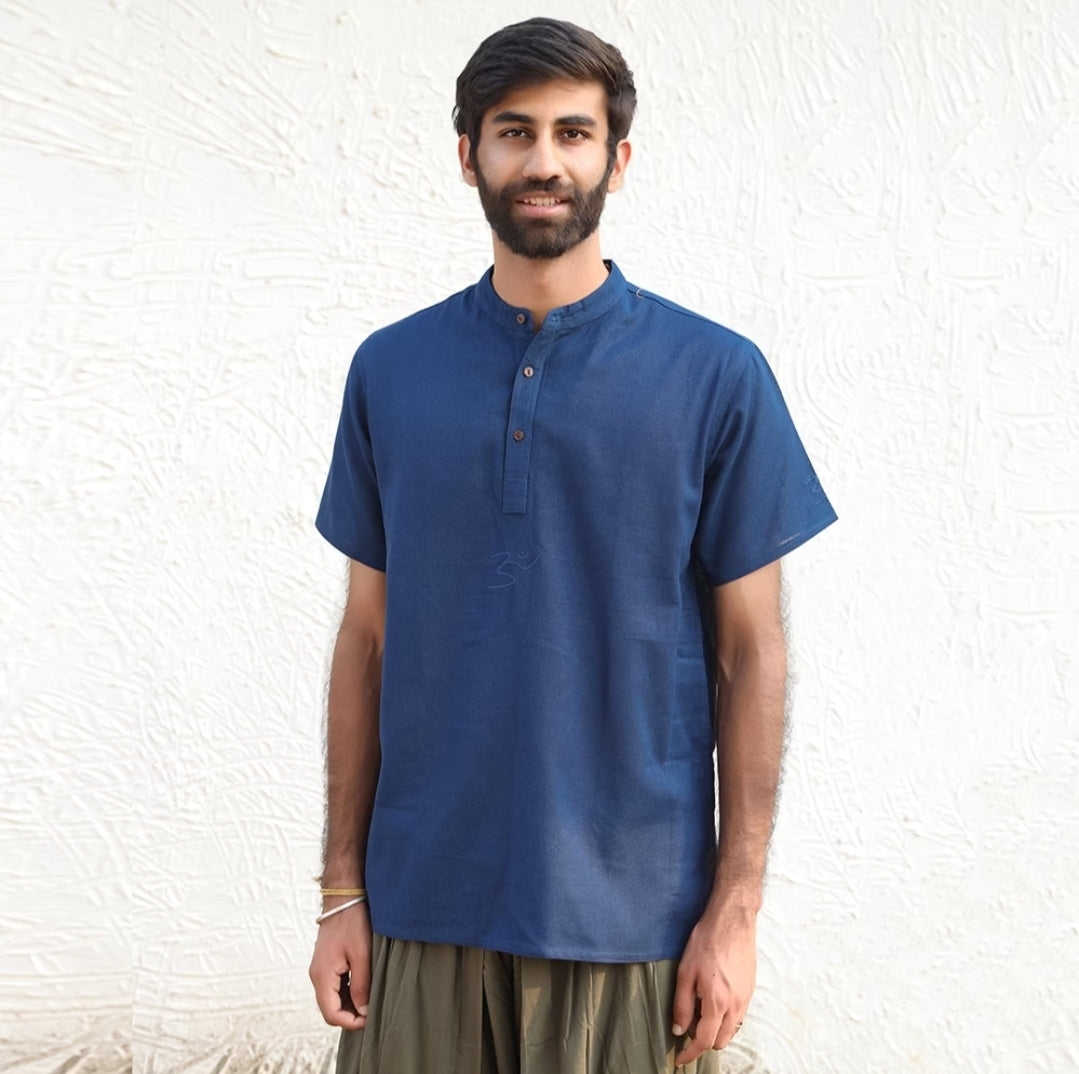 Men Organic Aum Kurta Short Sleeve - Navy