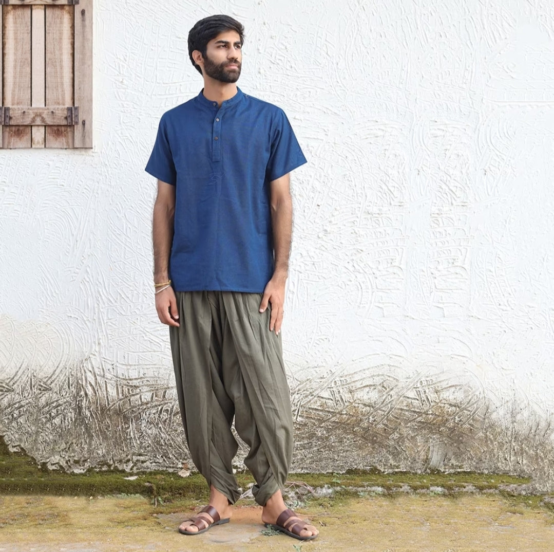 Men Organic Aum Kurta Short Sleeve - Navy