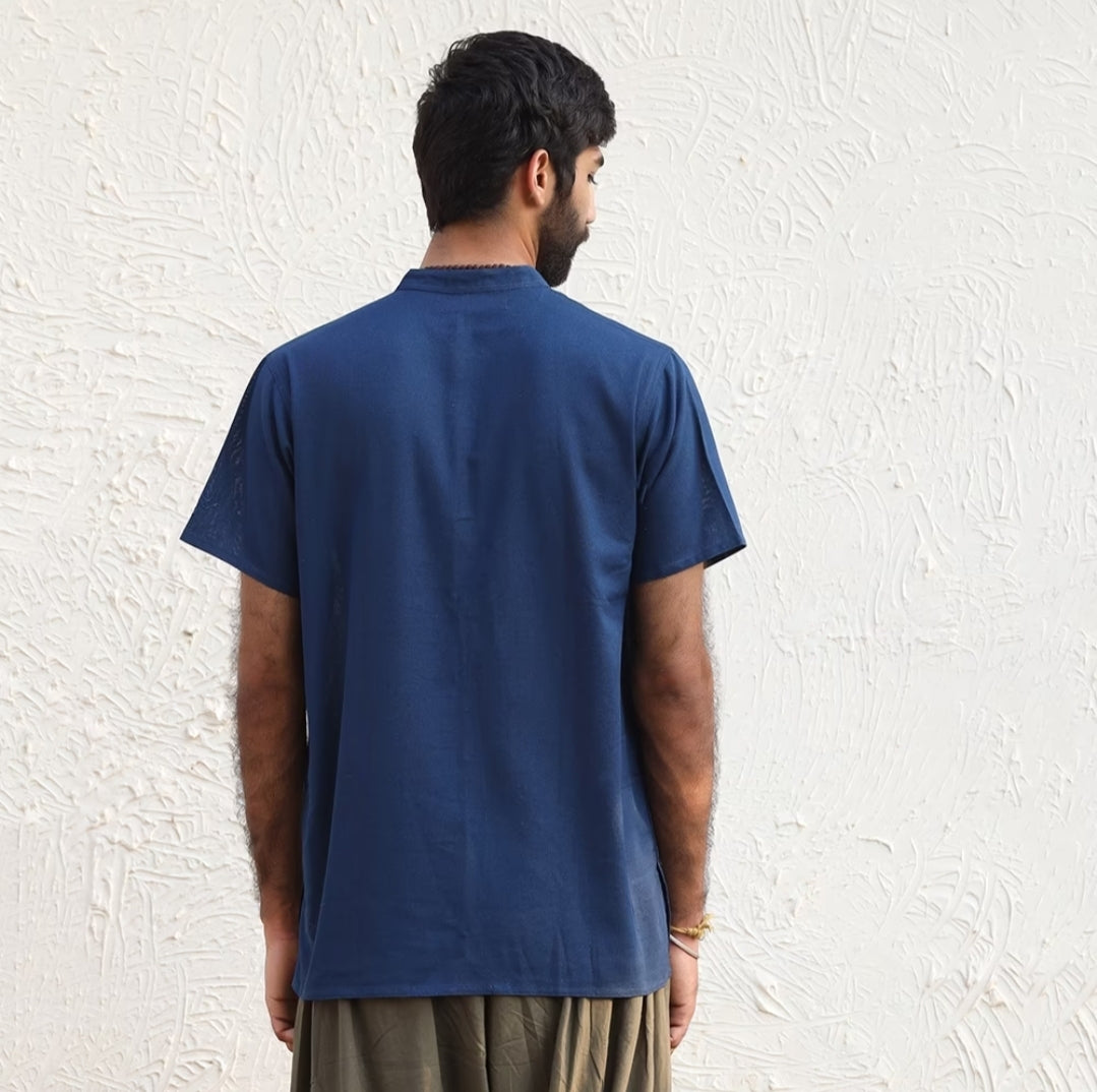 Men Organic Aum Kurta Short Sleeve - Navy