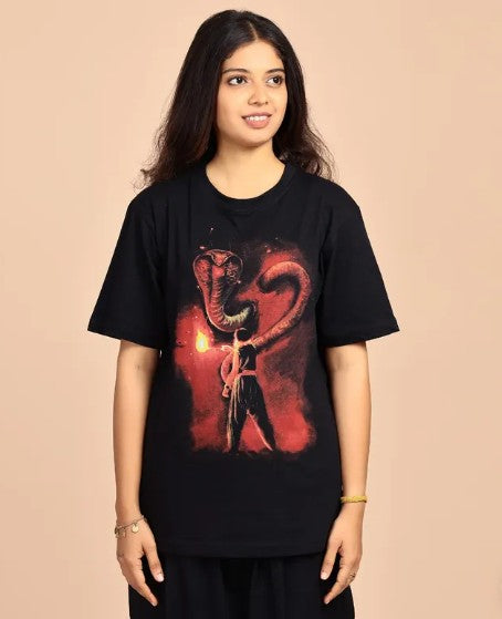 The Sacred Serpent (Naga) - Washed Cotton T Shirt - Black