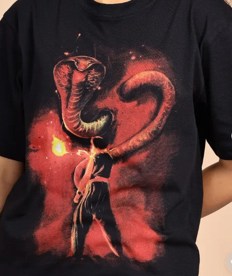 The Sacred Serpent (Naga) - Washed Cotton T Shirt - Black
