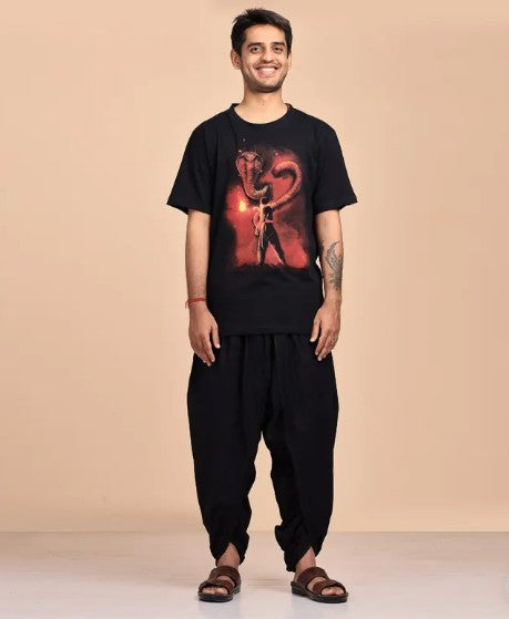 The Sacred Serpent (Naga) - Washed Cotton T Shirt - Black
