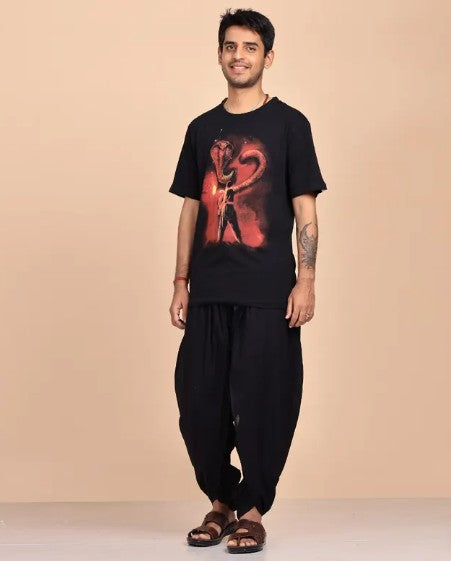 The Sacred Serpent (Naga) - Washed Cotton T Shirt - Black