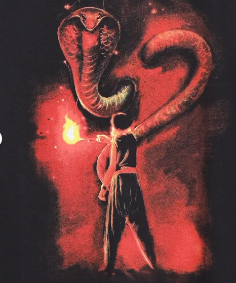 The Sacred Serpent (Naga) - Washed Cotton T Shirt - Black