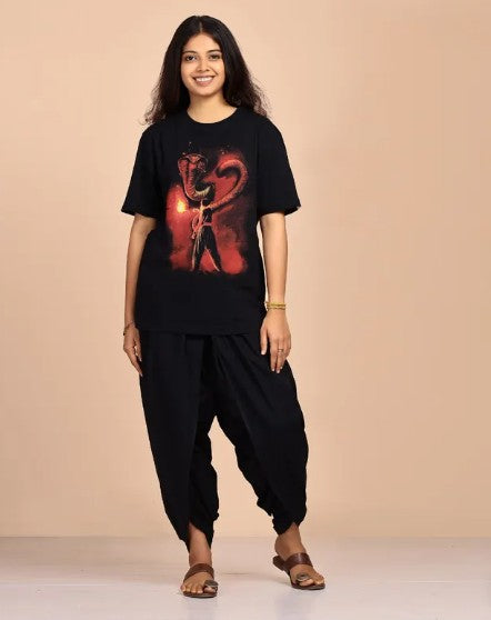 The Sacred Serpent (Naga) - Washed Cotton T Shirt - Black