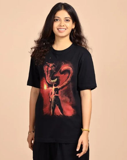 The Sacred Serpent (Naga) - Washed Cotton T Shirt - Black