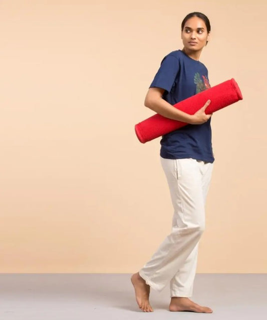 Cotton Rug Yoga Mat Back Rubberized - Red