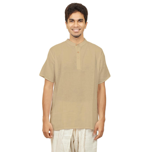 Kurta in Hemp - Short Sleeve - Beige