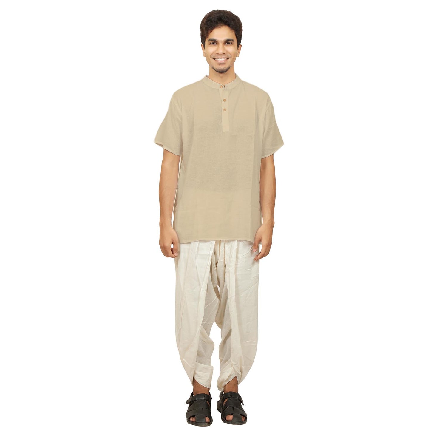 Kurta in Hemp - Short Sleeve - Beige