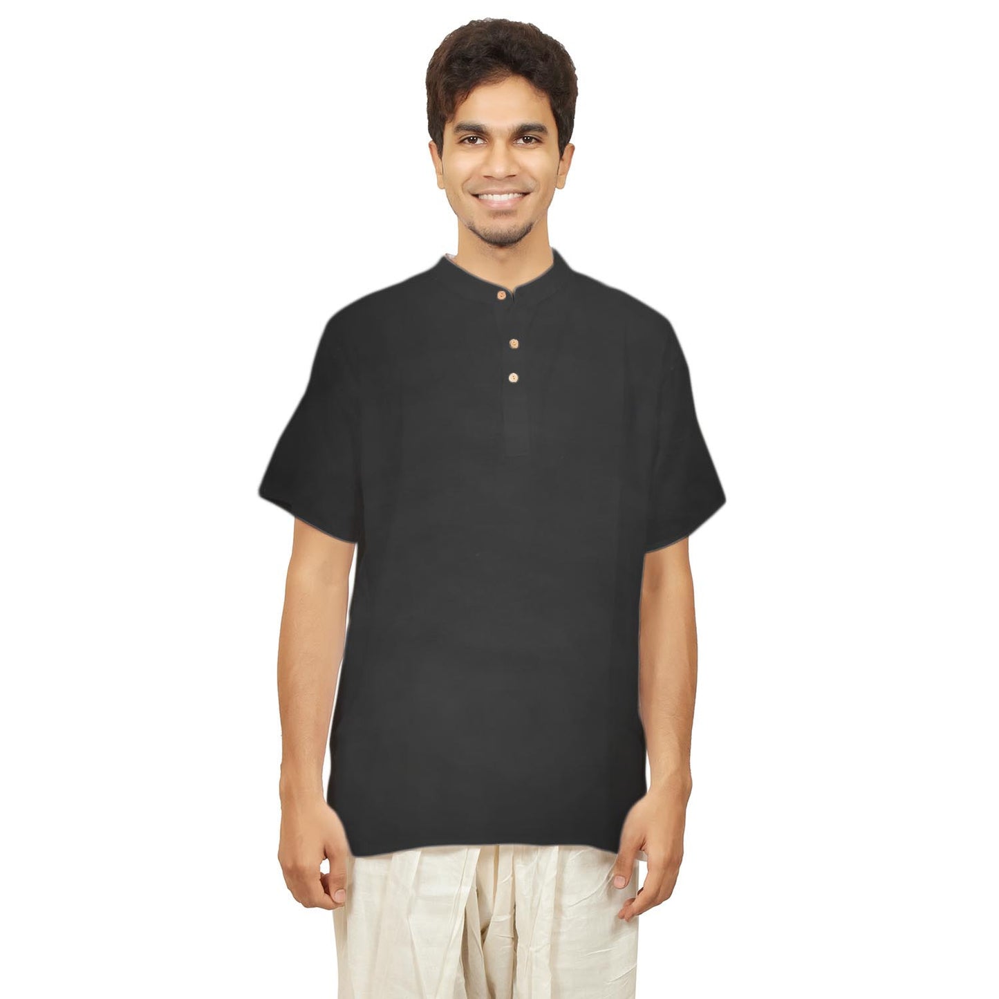 Kurta in Hemp - Short Sleeve - Black