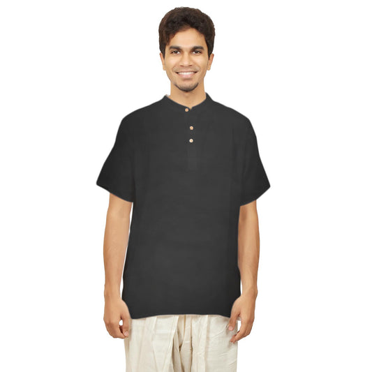 Kurta in Hemp - Short Sleeve - Black