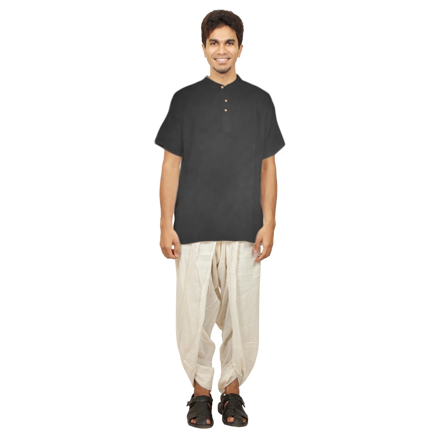 Kurta in Hemp - Short Sleeve - Black