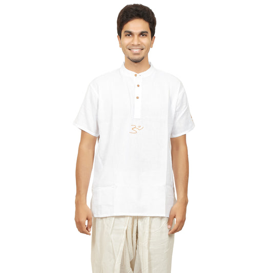 Organic Cotton AUM Embroidered Kurta - White (Men)