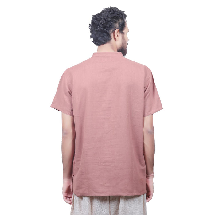 Washed Cotton Aum Embroidered Kurta - Brick