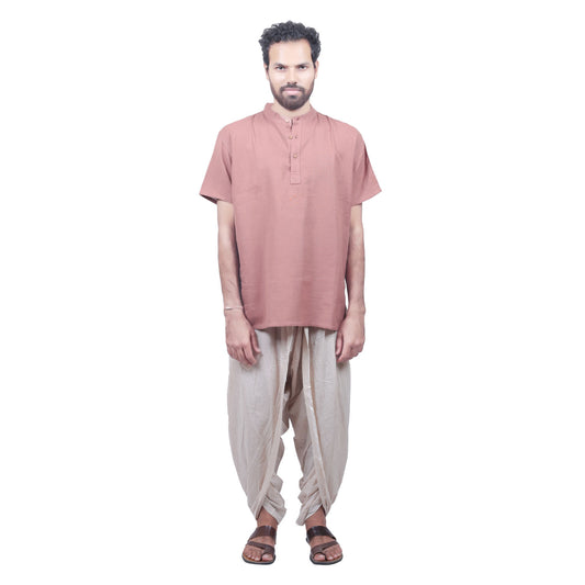 Washed Cotton Aum Embroidered Kurta - Brick