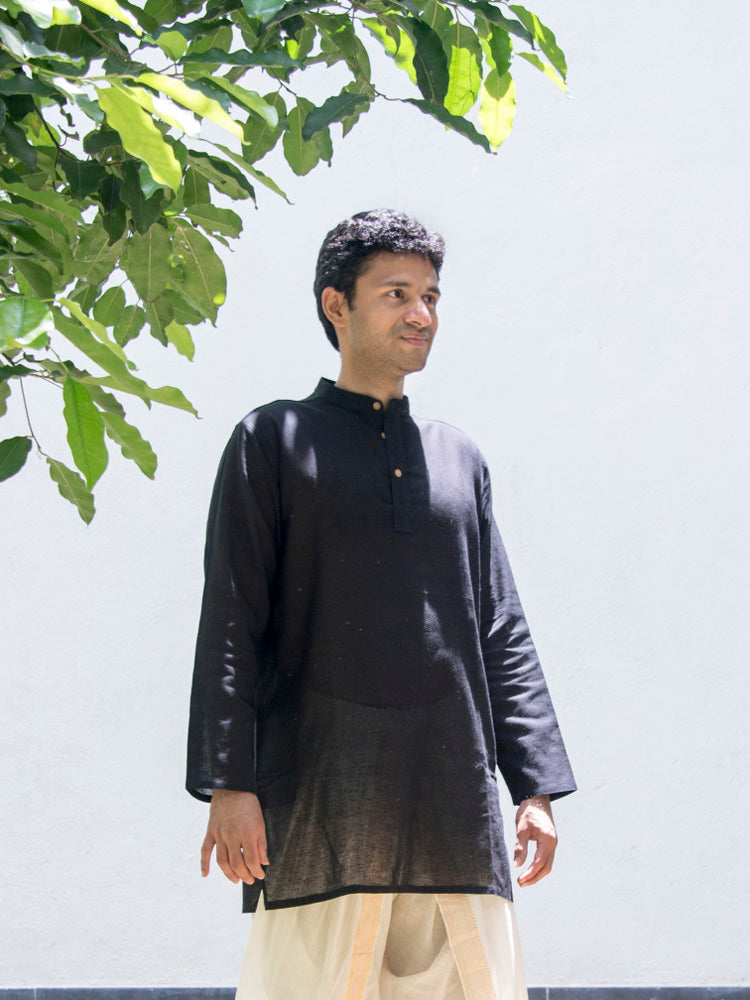 Kurta in Hemp - Long Sleeve - Black