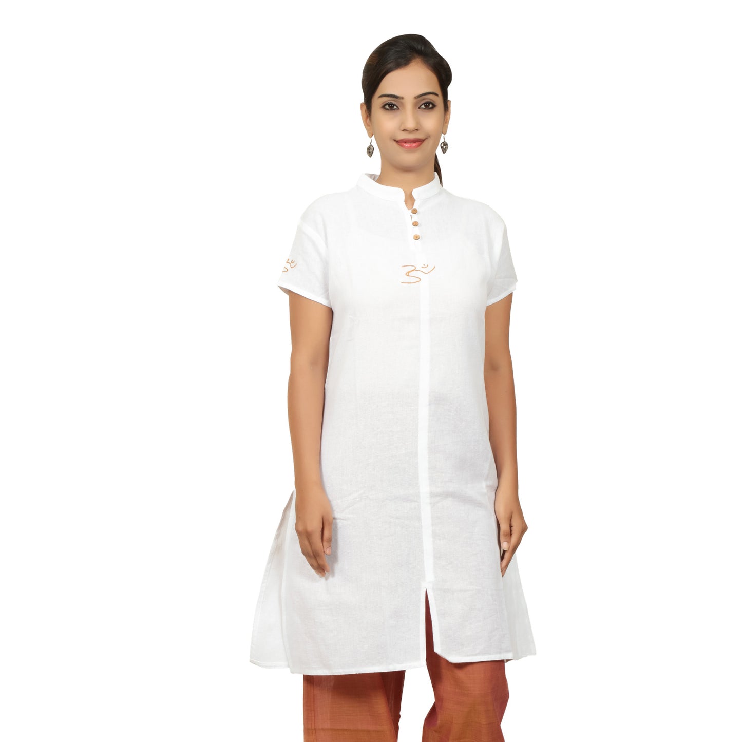 Ladies Embroidered Aum Kurta - White