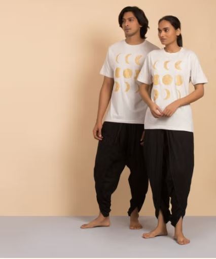 Unisex Gold Printed Moon Cotton T-shirt - Ecru