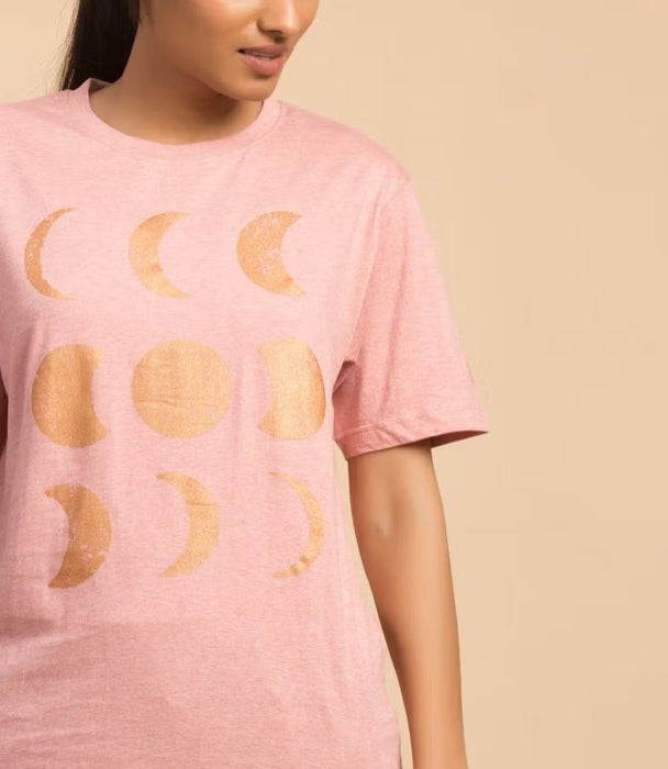 Unisex Copper Printed Moon Cotton T-shirt - Peach