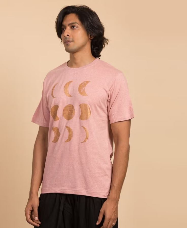 Unisex Copper Printed Moon Cotton T-shirt - Peach