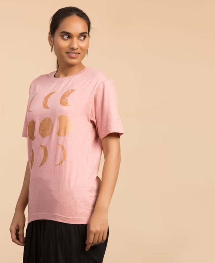 Unisex Copper Printed Moon Cotton T-shirt - Peach